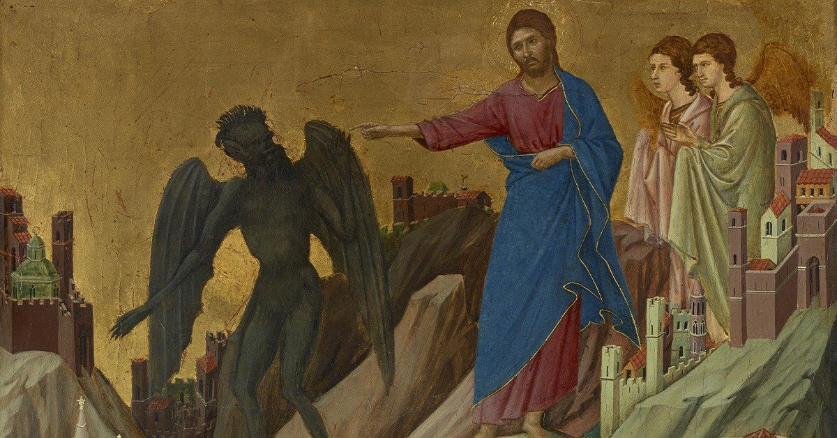 La tentation sur la montagne par Duccio (v. 1310).