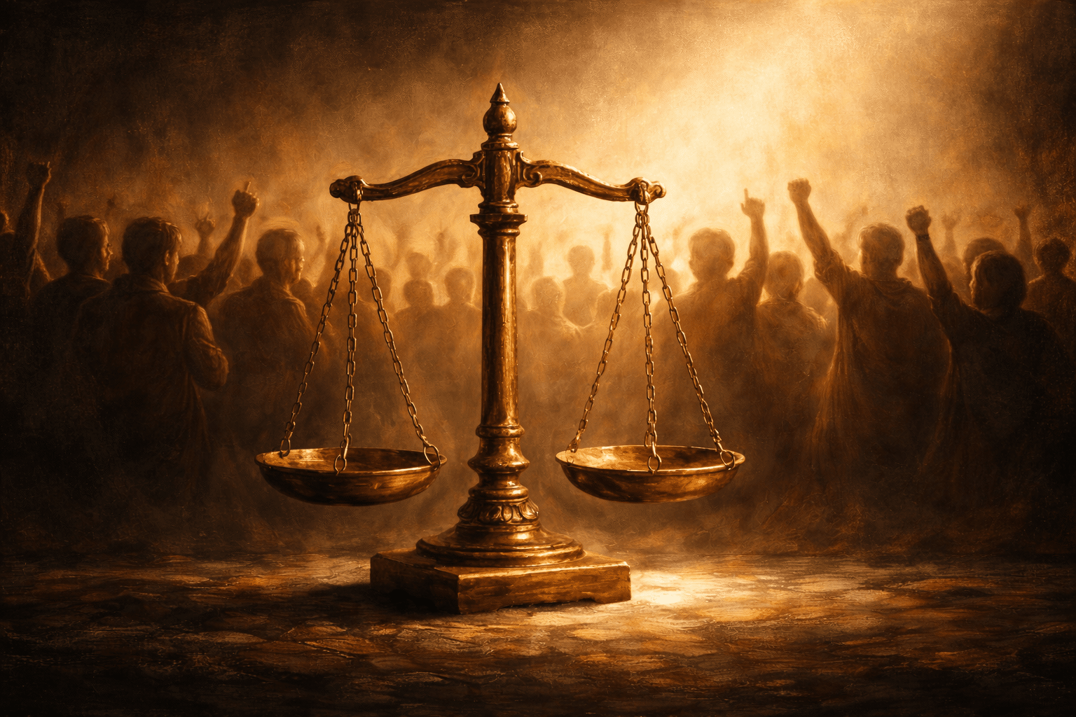 Balance et foule en clair-obscur