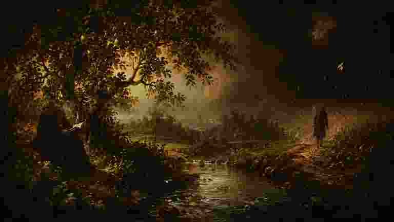 Illustration du Psaume 1 : l’arbre fécond près des eaux et la voie sans enracinement, sans texte superposé.