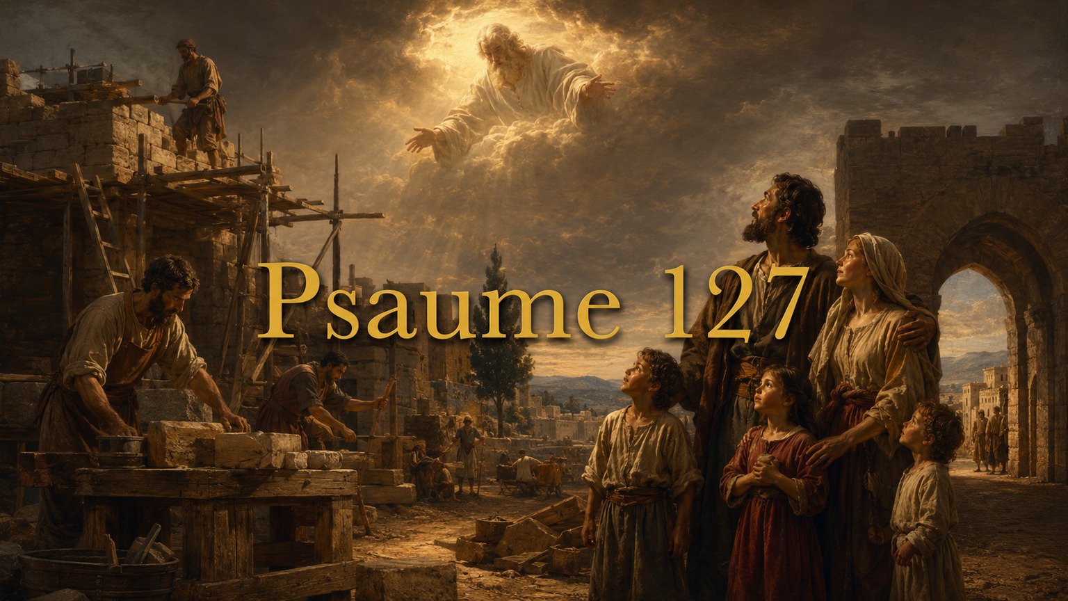 Illustration du Psaume 127 : la vanité du labeur autonome, le don du repos et la bénédiction des enfants reçus de Dieu.