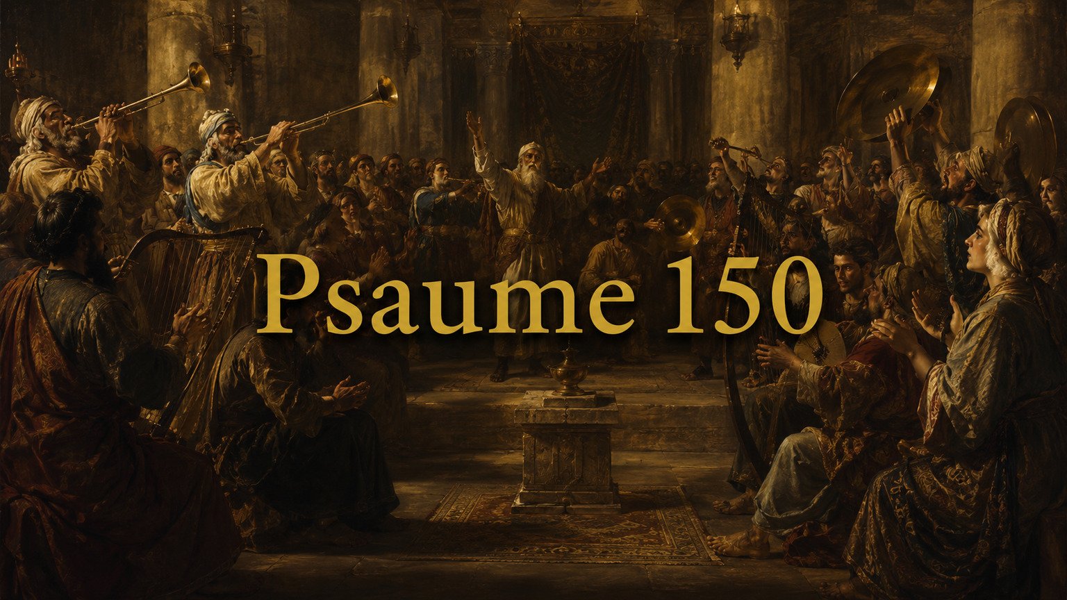 Illustration du Psaume 150 : la louange sans réserve de Dieu dans son sanctuaire par tous les instruments et tout ce qui respire.