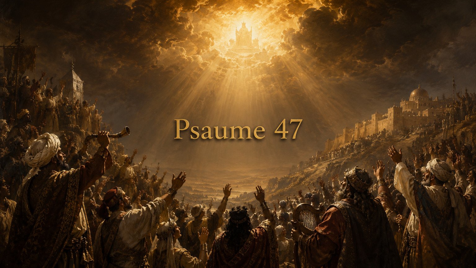 Illustration du Psaume 47 : la royauté universelle de Dieu acclamée par tous les peuples.