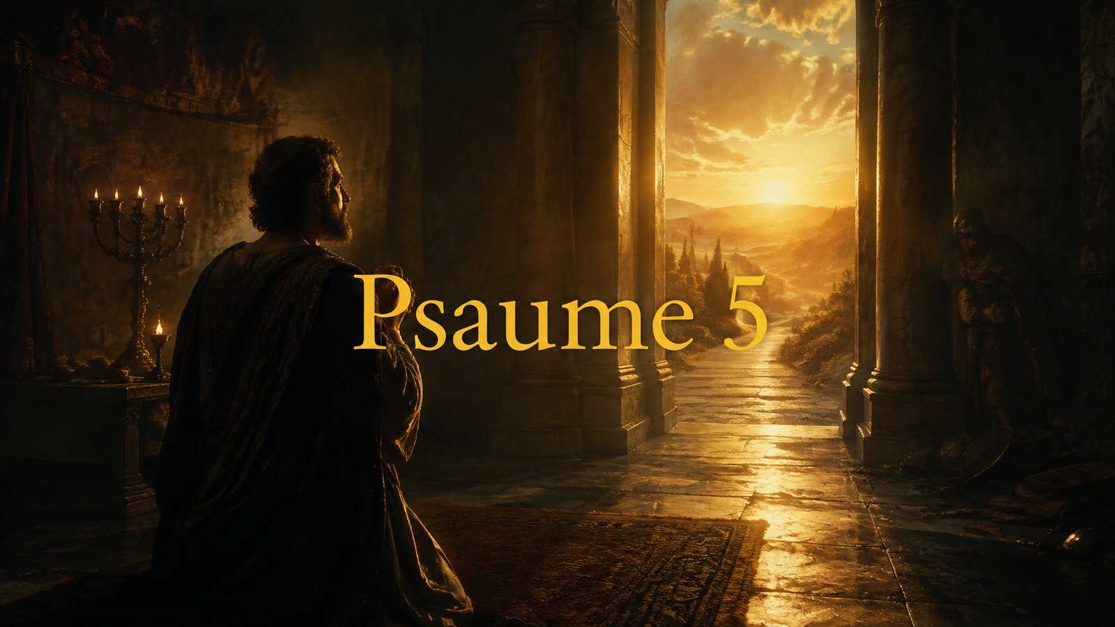 Illustration du Psaume 5, la prière du matin qui demande à Dieu direction, justice et protection.