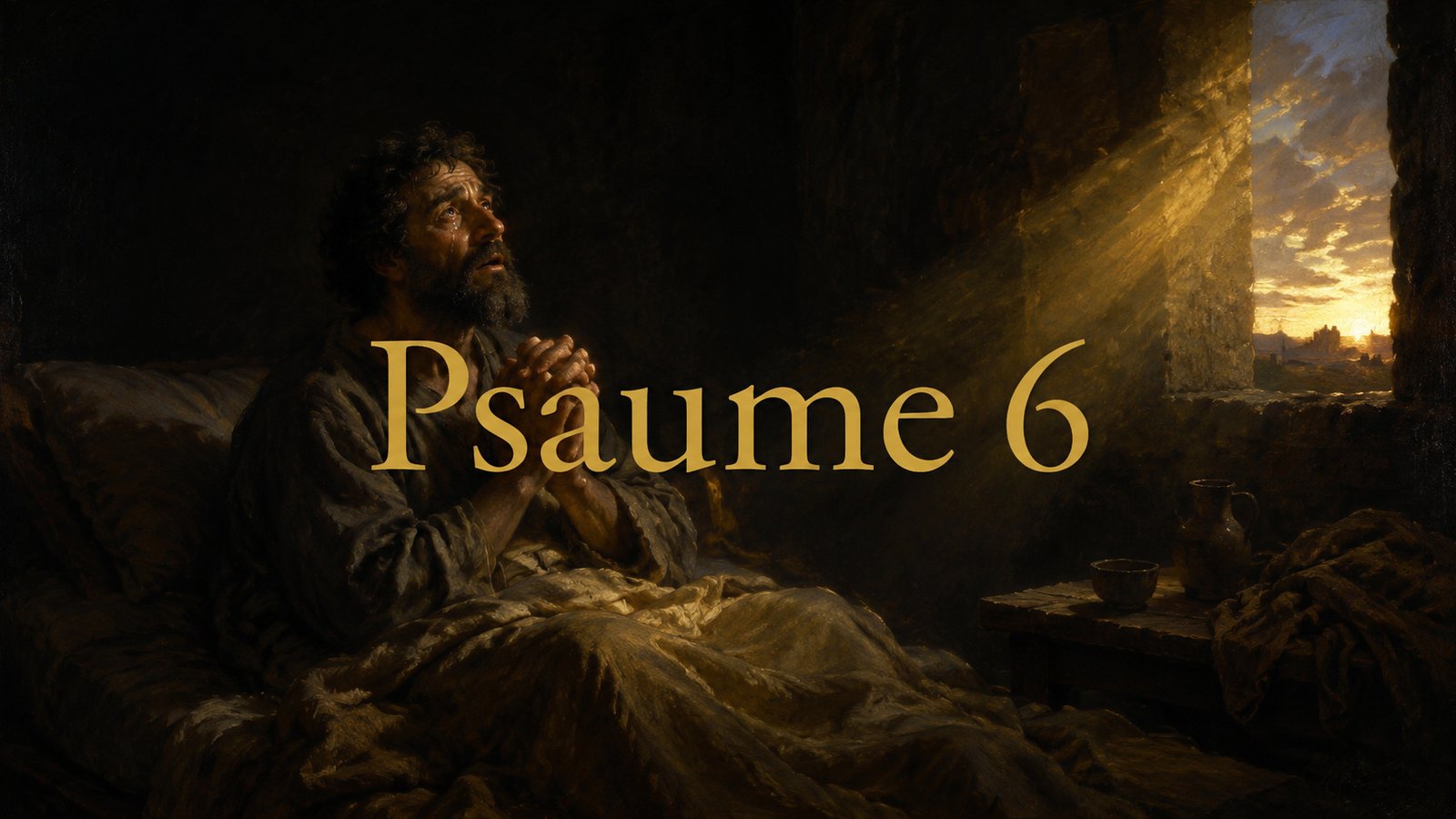 Illustration du Psaume 6, la lamentation du malade qui passe des larmes à l’assurance que Dieu entend.