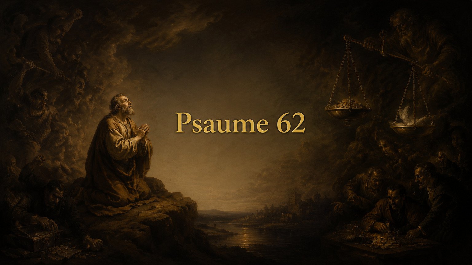 Illustration du Psaume 62 : le repos silencieux de l’âme en Dieu seul face aux menaces et aux faux appuis.