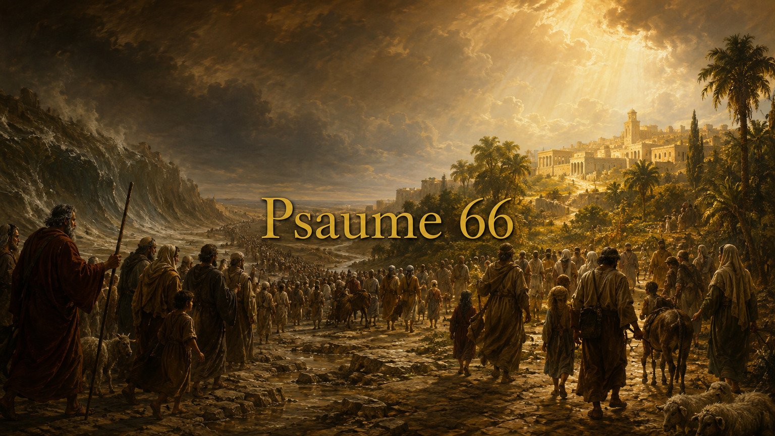 Illustration du Psaume 66 : l’appel universel à louer Dieu pour ses délivrances et l’épreuve qui purifie son peuple.