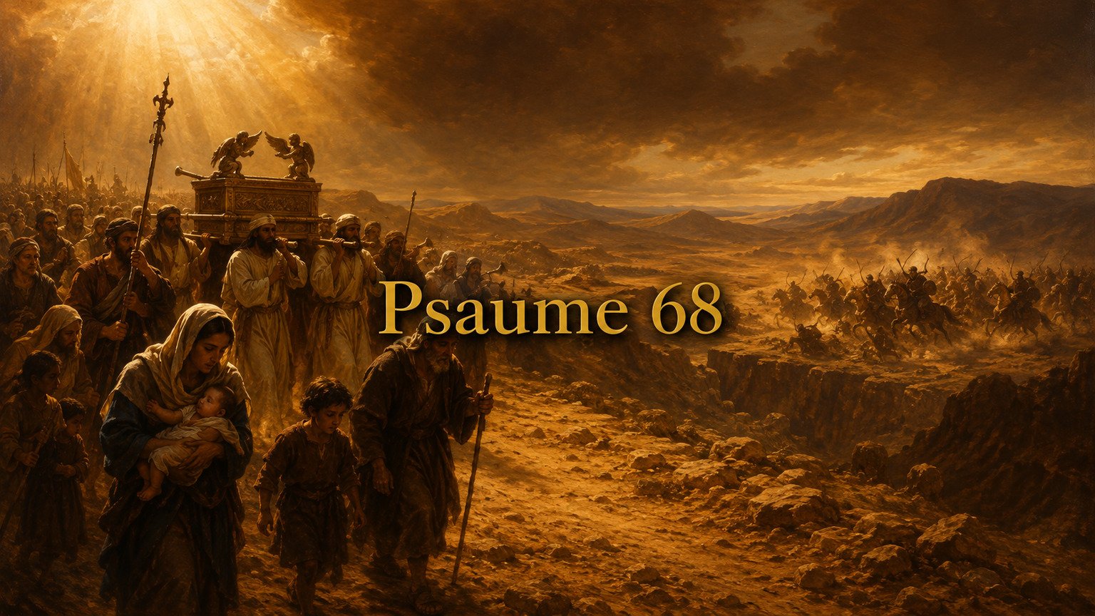 Illustration du Psaume 68 : la victoire du Dieu qui marche devant son peuple, protège les faibles et règne depuis Sion.