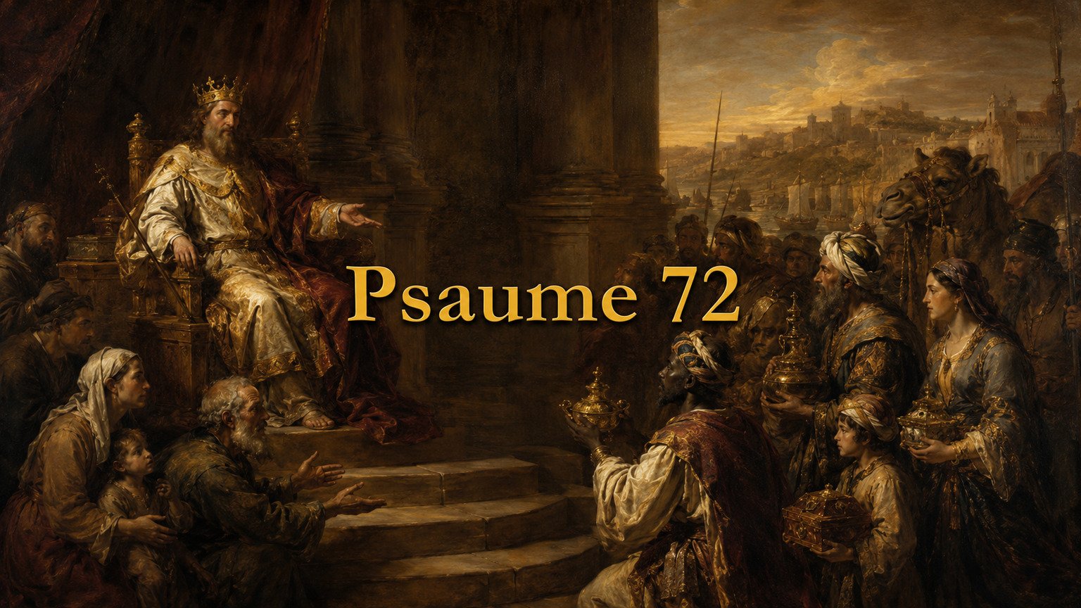 Illustration du Psaume 72 : la justice du roi messianique, la défense des pauvres et la bénédiction promise aux nations.