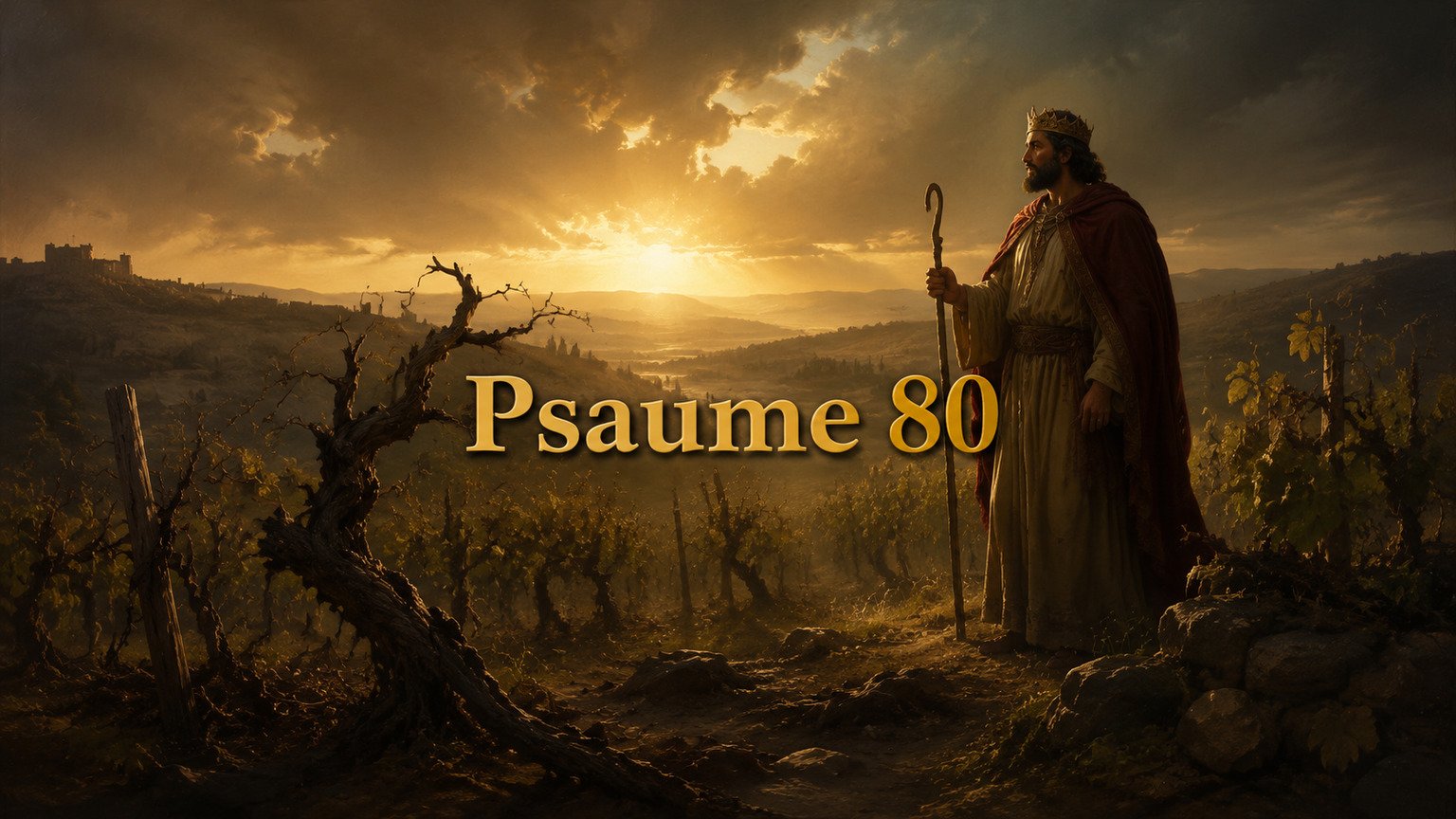 Illustration du Psaume 80 : l’appel au Berger d’Israël pour qu’il restaure sa vigne dévastée et fasse luire sa face.