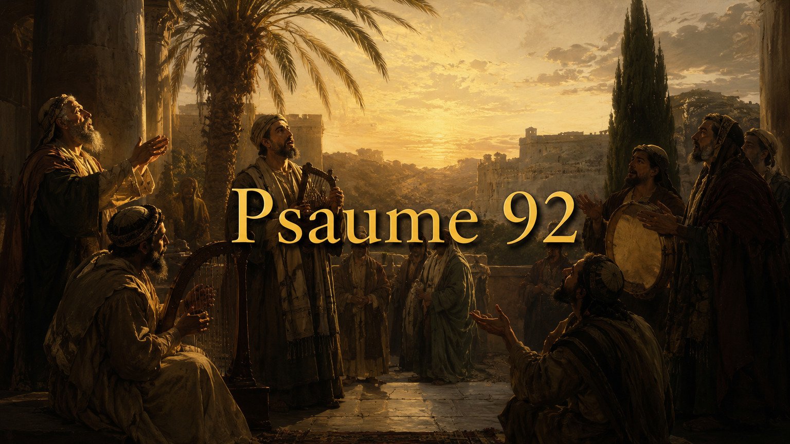 Illustration du Psaume 92 : la louange matinale, la profondeur des œuvres de Dieu et la croissance du juste planté dans sa maison.