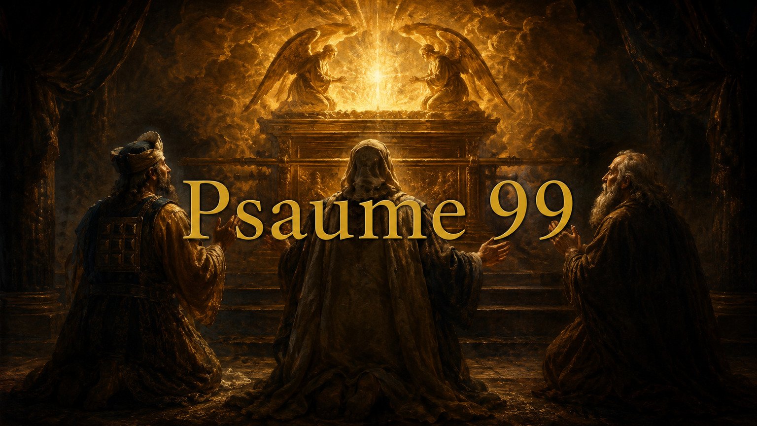 Illustration du Psaume 99 : le règne du Dieu saint qui aime la justice, répond à ses serviteurs et pardonne tout en corrigeant.
